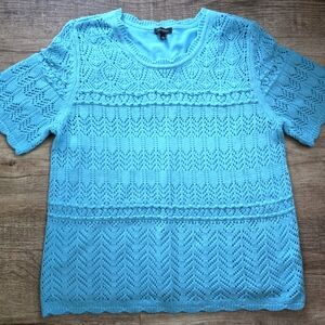 Talbots Aqua Knit Short-Sleeve Openwork Sweater